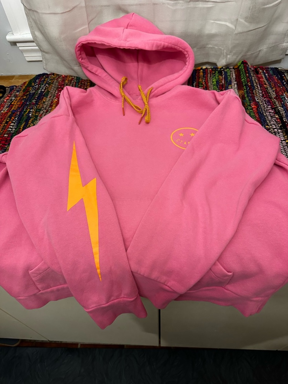 Hot Pink Hoodie Sweatshirt with Florescent Accent lightning bolt - Picture 1 of 7